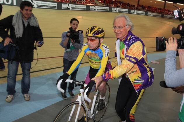 Robert Marchand bricht mit 102 Jahren seinen eigenen Weltrekord in der Altersgruppe über Hundert RADSPORT : Rekord im Velodrome National de Saint Quentin in Yvelines - 31 01 2014 PatrickPichon Panoramic 