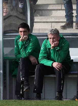 02.02.2014, Barsinghausen Fussball, Fußball, Bundesliga Saison 2013 - 2014, Testspiel, Hannover 96 - FC St. Pauli 2:2 Trainer Tayfun Korkut (L Hannover96) und Co-Trainer Xaver Zembrod (R Hannover96)