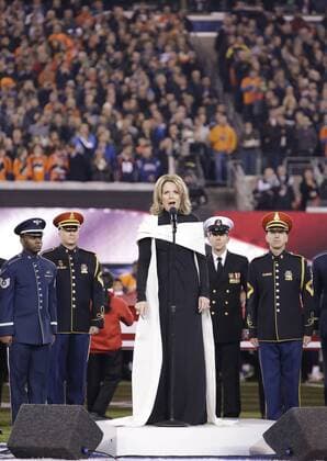 Opera singer Renee Fleming sings the National Anthem at Super Bowl XLVIII at MetLife Stadium in East Rutherford, New Jersey on February 2, 2014. MetLife Stadium hosts the NFL s first outdoor cold weather Super Bowl.  SBP2014020222