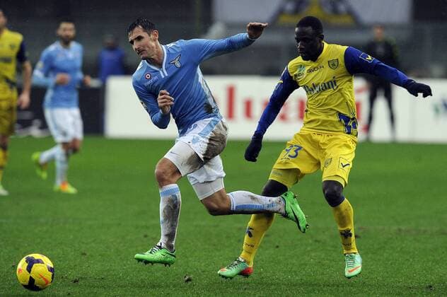 Drame Boukary Chievo, Miroslav Klose Lazio Verona 02-02-2014 Stadio Bentegodi. Football Calcio Serie A 2013 2014 AC Chievo Verona - Lazio Rom. fnozxinside