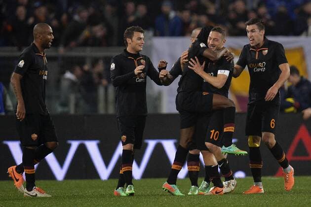 Gervinho. Roma Goal celebration 1-0 - Francesco Totti Roma 05-02-2014 Stadio Olimpico - Football Calcio Coppa Italia 2013 2014 AS Roma - SSC Napoli andreaxstaccioli