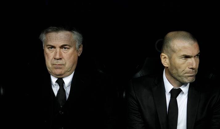 Carlo Ancelotti - Zinedine Zidane. First leg of 1 2 Spanish King s Cup between Real Madrid and Atletico Madrid. In this picture, Ancelotti and Zidane. xPABLOGARCIAx 