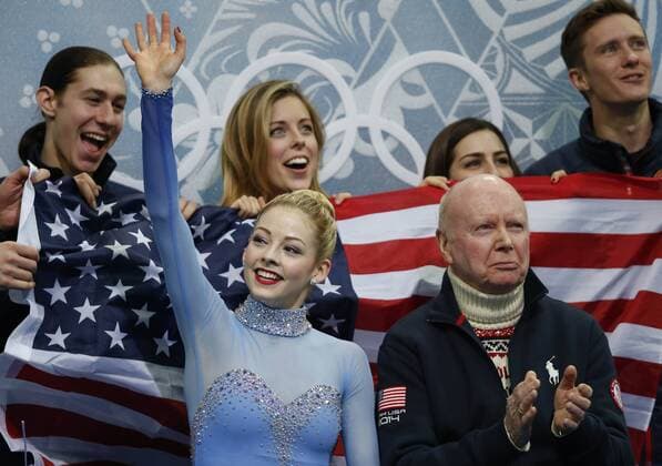 (140209) -- SOCHI, Feb. 9, 2014 (Xinhua) -- Gracie Gold of the United States waves to the spectators after her performance during free program ladies of figure skating team event at the Sochi 2014 Winter Olympic Games in Sochi, Russia, Feb. 9, 2014. (Xinhua Wang Lili) (SP)OLY-RUSSIA-SOCHI-FIGURE SKATING-TEAM FREE PROGRAM LADIES 