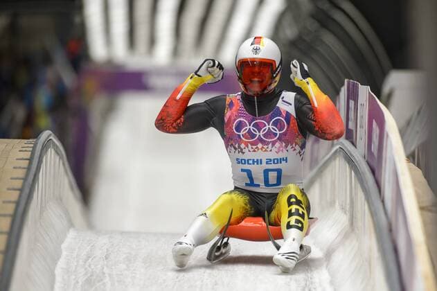 Olympiasieger Felix LOCH Jubel im Ziel Herren Rodeln Finale in Sochi, Russland am 09.02.2014