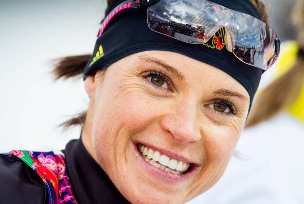 Sotschi , 090214 , Biathlon- und Langlaufzentrum Laura , 7,5-Kilometer-Sprint der Frauen im Bild: Evi Sachenbacher-Stehle (Deutschland)