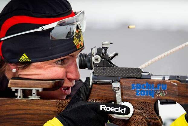 Sotschi , 090214 , Biathlon- und Langlaufzentrum Laura , 7,5-Kilometer-Sprint der Frauen im Bild: Andrea Henkel (Deutschland)