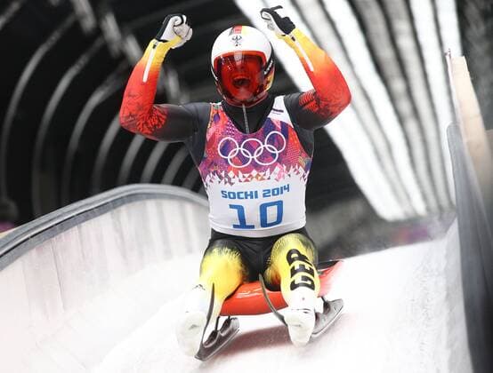 ITAR-TASS: SOCHI, RUSSIA. FEBRUARY 9, 2014. German luger Felix Loch reacts after winning a gold medal in the Men s Luge Singles competition at the Sanki Sliding Centre at the 22nd Winter Olympic Games in Sochi.  premiumd Aufmacher RE138943