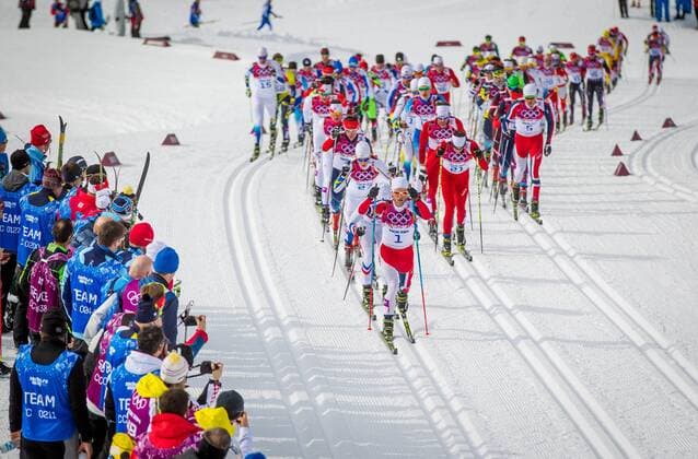 Sotschi , 090214 , Biathlon- und Langlaufzentrum Laura , Skiathlon über je 15 Kilometer in der klassischen und der freien Technik , Männer im Bild: Skiathlon über je 15 Kilometer in der klassischen und der freien Technik