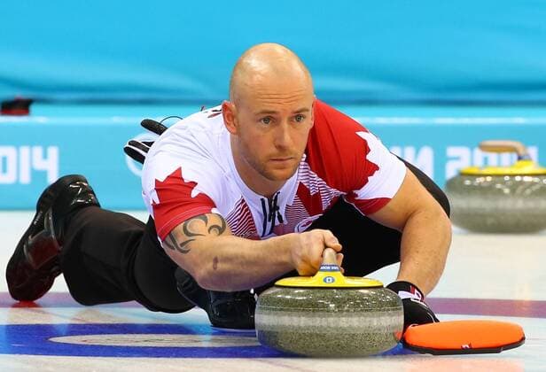 (140210) -- SOCHI, Feb. 10, 2014 (Xinhua) -- Canada s vice-skip Ryan Fry throws the stone during the men s curling round robin session 1 against Germany at the 2014 Sochi Winter Olympic Games in Sochi, Russia, Feb. 10, 2014. Canada won 11-8. (Xinhua Gong Bing) (SP)OLY-RUSSIA-SOCHI-CURLING-MEN-CANADA VS GERMANY 