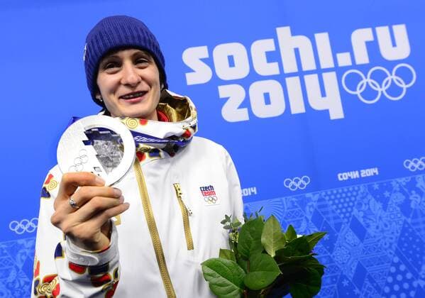 Second placed Czech speedskater Martina Sablikova poses with her medal at the 2014 Winter Olympics in Sochi, Russia, February 10, 2014. (CTKxPhoto RomanxVondrous) CTKPhotoP201402100990701 