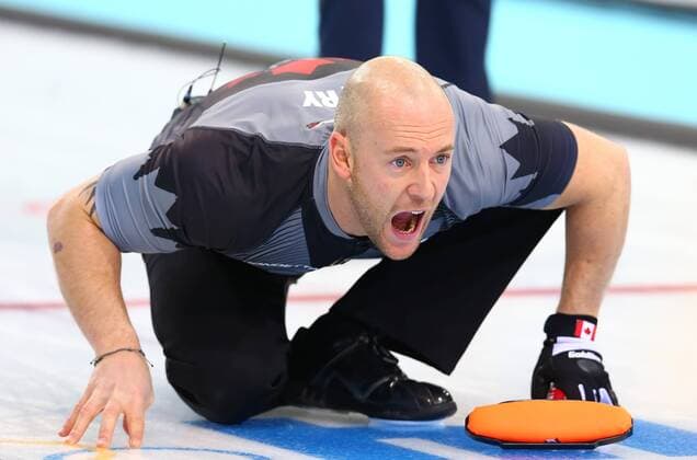 (140211) -- SOCHI, Feb. 11, 2014 (Xinhua) -- Ryan Fry of Canada competes during the men s round robin session 3 of curling event against Sweden at the 2014 Sochi Winter Olympic Games in Sochi, Russia, Feb. 11, 2014. Canada lost 6-7. (Xinhua Gong Bing) (SP)OLY-RUSSIA-SOCHI-CURLING-ROUND ROBIN-CAN VS SWE 