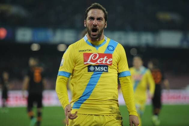 Feb. 12, 2014 - Naples, Italy - Naples, Italy - 12th Feb, 2014.Gonzalo Higuain celebrates after scoring Football Soccer : Italian TIM Cup match between SSC Napoli and SS Lazio at Stadio San Paolo in Naples, Italy. SSC Napoli v AS Roma - TIM cup  - ZUMAn23
