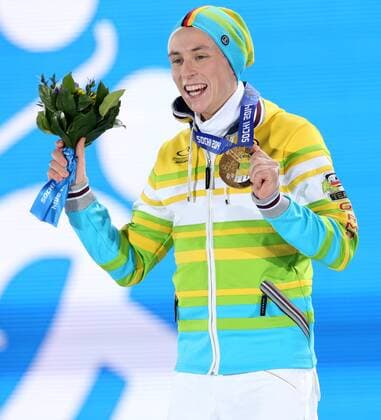 Sotschi, Olympia, Olympische Winterspiele 2014, Olympic winter games,sochi, 13.02.2014, Siegerehrung, Medals Plaza, Sotschi, Eric Frenzel, Deutschland, Nordic combined E 10KM, 10km Nordische Kombination, Gold Medaille, Copyright Gladys Chai von der Laage