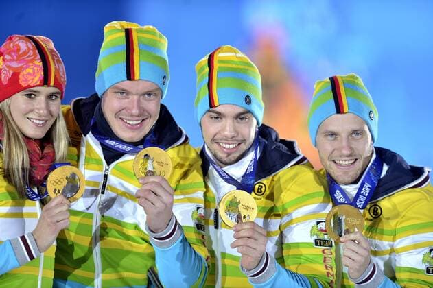 14-02-2014 MEDAL PLAZA: XXII OLYMPIC WINTER GAMES SOCHI: Luge team relay GER met Natalie Geisenberger, Felix Loch, Tobias Wendl en Tobias Arlt xVIxSanderxChamidxIVx 2099643