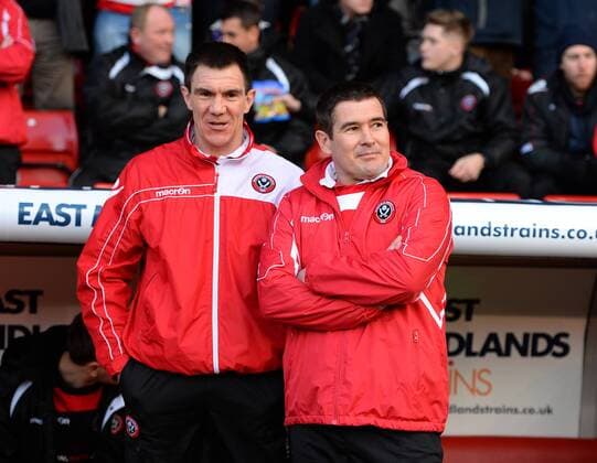 Fußball, Trainerhistorie Sheffield United von 1889 bis heute Chris Morgan coach (l) and Nigel Clough manager of Sheffield Utd (r) - FA Cup fifth round - Sheffield Utd vs Nottingham Forest - Bramall Lane Stadium - Sheffield - England - 16th February 2014 - Picture Simon Bellis Sportimage EDITORIAL USE ONLY. No use with unauthorised audio, video, data, fixture lists, club league logos or live services. Online in-match use limited to 120 images, no video emulation. No use in betting, games or single club league player publications.