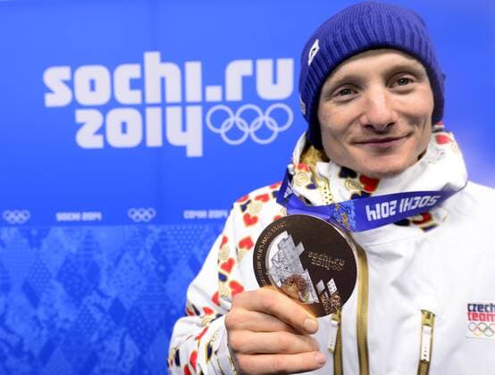 Medalist in the men s biathlon 15K mass start, Czech Republic s Ondrej Moravec poses with his bronze medal at the 2014 Winter Olympics in Sochi, Russia, Tuesday, February 18, 2014. (CTKxPhoto RomanxVondrous) CTKPhotoP201402180960901 