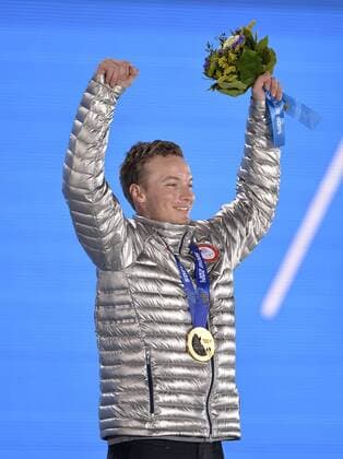 United States David Wise celebrates after receiving a gold medal during the victory ceremony for men s freestyle ski half pipe at the Sochi 2014 Winter Olympics on February 19, 2014 in Sochi, Russia.  OLY20140219142