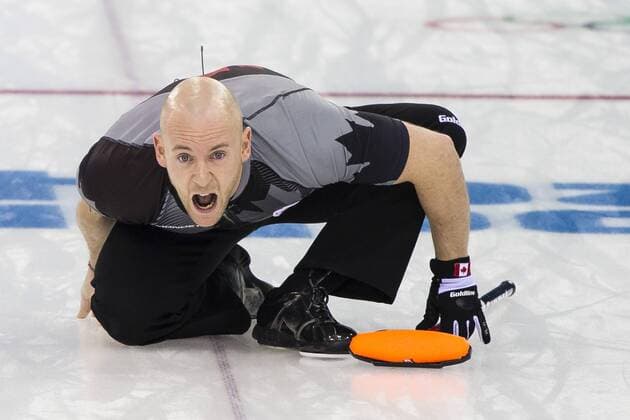 21.02.2014 Sochi, Krasnodar Krai, Russia. Canada vice-skip Ryan FRY shouts instructions during the Gold Medal Game of the Men s Curling competition from the Ice Cube Curling Centre, Coastal Cluster - XXII Olympic Winter Games xCraigxMercerx  ActionPlus20176877