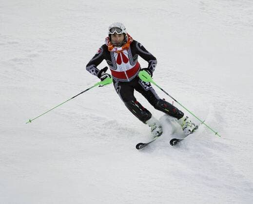 Feb. 22, 2014 - Sochi, Russia - Prince Hubertus von Hohenlohe of Mexico skis down the Men s Slalom course after crashing on his first run at the Rosa Khutor Alpine Center at the at the 2014 Sochi Winter Olympics. His ski suit design is fashioned after a Mexican mariachi outfit. He was the only Sochi Winter Olympics athlete from Mexico. The 55-year-old is a six-time Olympian. Men s Alpine - Sochi 2014 - ZUMAsc5