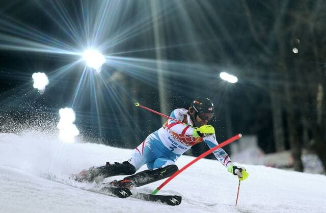 OLYMPIA - Olympische Spiele 2014 KRASNAJA POLJANA,RUSSLAND,22.FEB.14 - DIVERS, OLYMPIA, SKI ALPIN - Olympische Winterspiele Sotschi 2014, Alpine Center, Rosa Khutor, Slalom der Herren, Nachtslalom. Bild zeigt Mario Matt (AUT). 