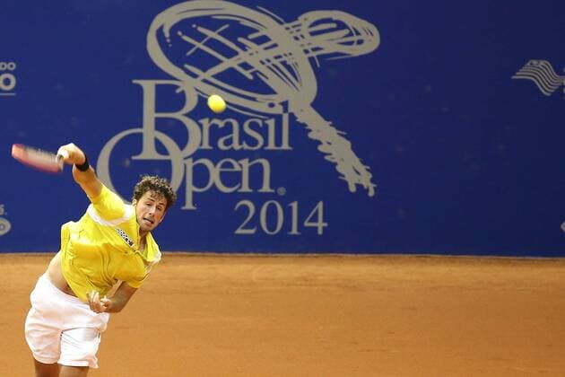 Robin Haase of the Netherlands serves during the men s singles match at the Brazil Open 2014 tennis tournament, in Sao Paulo, Brazil, on Feb. 24, 2014. (Xinhua RahelxPatrasso) (sp) (SP)BRAZIL-SAO PAULO-TENNIS-BRAZIL OPEN 