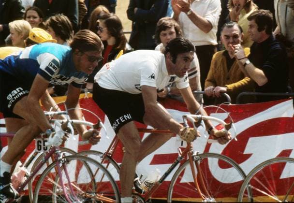 Road Cycling - 1974 Tour de France - Stage Two: Plymouth-Plymouth Belgium s Eddy Merckx, in the white combination jersey, during the stage on the Plympton bypass. Merckx would go on to win the combination classification, as well as the overall general classification. It was his fifth, and final, Tour victory, equalling the record of Jacques Anquetil. It was the first time the Tour had been staged on British soil, to celebrate the UK s entry to the Common Market 29 06 1974 