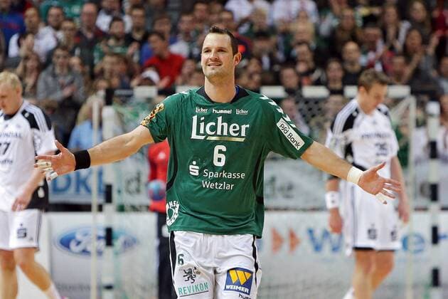 23.02.2014, xovx, Handball HBL, HSG Wetzlar - THW Kiel Jubel bei Jens Tiedtke (HSG Wetzlar), Freisteller.