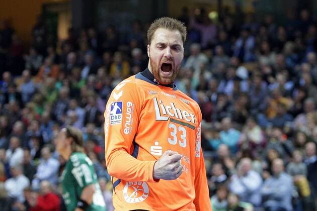 23.02.2014, xovx, Handball HBL, HSG Wetzlar - THW Kiel Jubel bei Andreas Wolff (HSG Wetzlar), Freisteller.