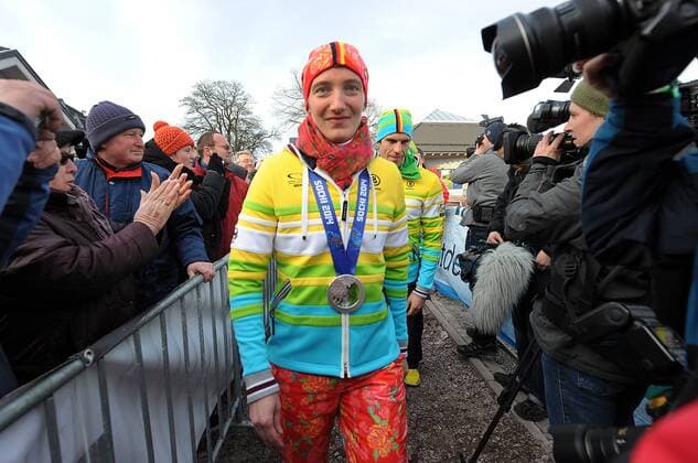25-02-2014 Oberhof Haus des Gastes Thüringen empfängt seine Olympiateilnehmer. Tatjana Hüfner (GER) Aktion