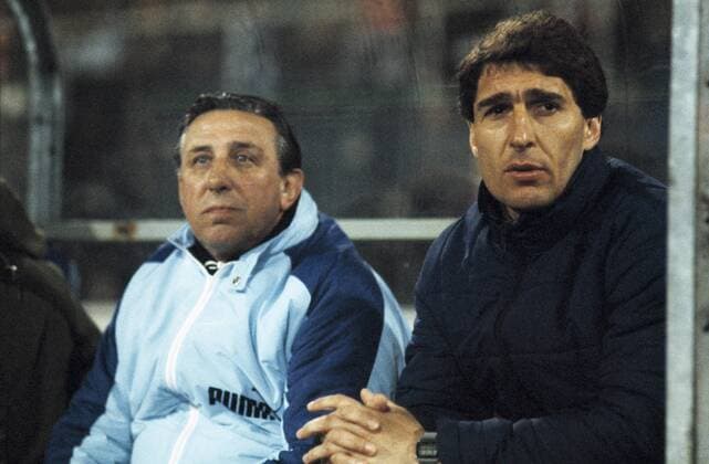 Trainer Fritz Langner (Werder) links und Manager Rudolf Assauer (Werder) auf der Trainerbank, Fussball, Bundesliga, 1979 1980, MSV Duisburg gegen SV Werder Bremen 4:1 Fussball, Bundesliga, 1979 1980, Wedaustadion, MSV Duisburg gegen SV Werder Bremen 4:1, Trainer Fritz Langner (Werder) links und Manager Rudolf Assauer (Werder) auf der Trainerbank, football, Bundesliga, 1979 1980, Wedau Stadium, MSV Duisburg versus SV Werder Bremen 4:1, coach Fritz Langner (Werder) left and manager Rudolf Assauer (Werder) on the coaching bench