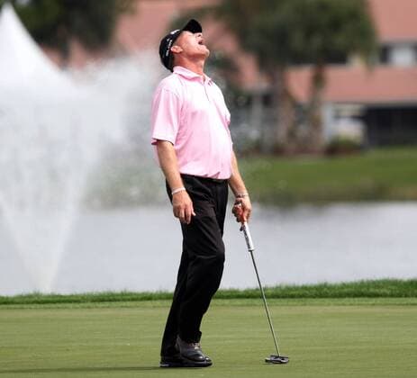 Feb. 27, 2014 - Palm Beach Gardens, FL, USA - Woody Austin reacts to missing a putt on the 18th hole during the first round of the Honda Classic in Palm Beach Gardens, Fla., on Thursday, Feb. 27, 2014. 2014 Honda Classic - ZUMAm67
