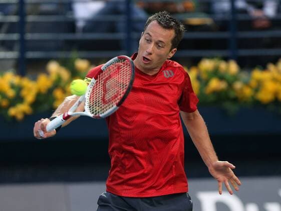 Dubai Tennis Championships 2014, ATP Tennis Herren Tennis Turnier,International Series,Dubai Tennis Stadium, U.A.E., Philipp Kohlschreiber (GER),Aktion,Einzelbild, Halbkörper,Querformat,