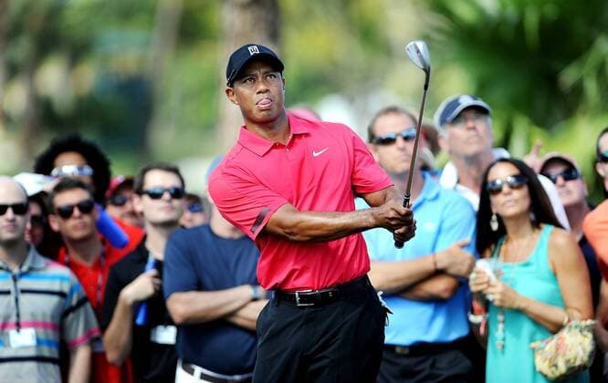 March 2, 2014 - Palm Beach Gardens, FL, USA - Tiger Woods follows the flight of his ball on the 12th fairway during the Honda Classic at Palm Beach Gardens, Fla., on Sunday, March 2, 2014. Honda Classic - ZUMAm67