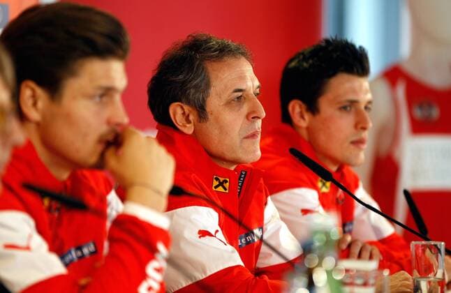 FUSSBALL - Vorberichte, PK KLAGENFURT,AUSTRIA,03.MAR.14 - FUSSBALL - ÖFB Länderspiel, Österreich, Freundschaftsspiel, Vorberichte, Pressekonferenz Nationalteam AUT. Bild zeigt Sebastian Proedl, Teamchef Marcel Koller und Zlatko Junuzovic (AUT). 