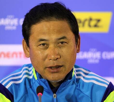 Fussball, Algarve Cup 2014, Pressekonferenz, v.li.: Trainer Norio Sasaki (Japan, Head Coach) Einzelbild xmrx