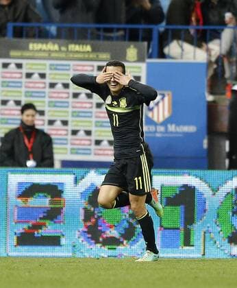 Friendly match played between Spain and Italy at Vicente Calderon stadium. In this picture, Pedro Rodriguez celebrates his goal. xJOSExA.xGARCIAx 
