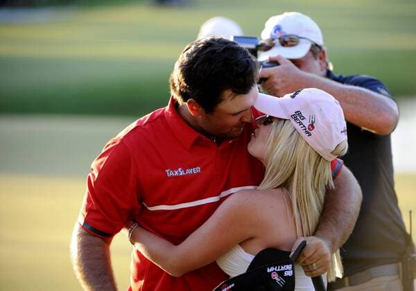 09 March 2014: Patrick Reed hugs and kisses his wife Justine Reed kiss after sinking the last put at the 18th hole to win the final round of the World Golf Championships-Cadillac Championship on the Blue Monster course at the Trump National Doral in Doral, FL. GOLF: MAR 09 PGA Golf Herren - World Golf Championships-Cadillac Championship - Final Round Icon20180937 EDITORIAL USE ONLY