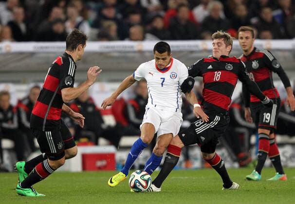 Fussball, Testspiel, Freundschaftsspiel, Saison 2013 2014, Herren, Deutschland, deutsche Nationalmannschaft - Chile 1-0, v.l. Aktion, Zweikampf, Spielszene, action, Miroslav Klose, Deutschland, Alexis Sanchez, chile,Toni Kroos, Deutschland, Mario Götze, Deutschland,