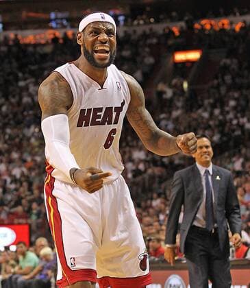 March 10, 2014 - Miami, Florida, U.S. - Miami Heat LEBRON JAMES reacts to an offensive foul in the first half of an NBA Basketball Herren USA game against the Washington Wizards at the AmericanAirlines Arena. NBA Basketball Herren USA 2014 - Heat Beat Wizards 99-90 - ZUMAm67