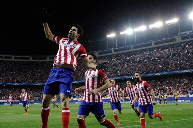 Return match of the 1 8 of the Champions League played between Atletico Madrid and AC Milan. In this picture, Diego Costa celebrates first goal for Atletico. x 