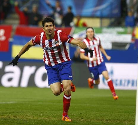 Return match of the 1 8 of the Champions League played between Atletico Madrid and AC Milan. In this picture, Diego Costa celebrates first goal for Atletico. x 
