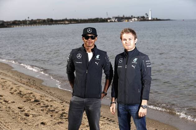 Motorsports: FIA Formula One World Championship 2014, Grand Prix of Australia, 44 Lewis Hamilton (GBR, Mercedes AMG Petronas F1 Team), 6 Nico Rosberg (GER, Mercedes AMG Petronas F1 Team), xHOCHxZWEIx