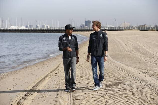 Motorsports: FIA Formula One World Championship 2014, Grand Prix of Australia, 44 Lewis Hamilton (GBR, Mercedes AMG Petronas F1 Team), 6 Nico Rosberg (GER, Mercedes AMG Petronas F1 Team), xHOCHxZWEIx