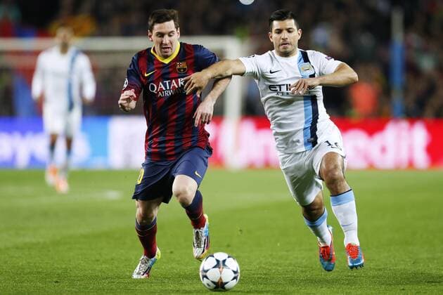Lionel Messi (Barcelona), Sergio Kun Aguero (Man.C), MARCH 12, 2014 - Football Soccer : UEFA Champions League Round of 16, 2nd leg match between FC BArcelona 2-1 Manchester City FC at Camp Nou stadium in Barcelona, Spain. Noxthirdxpartyxsales  (oqma012231)