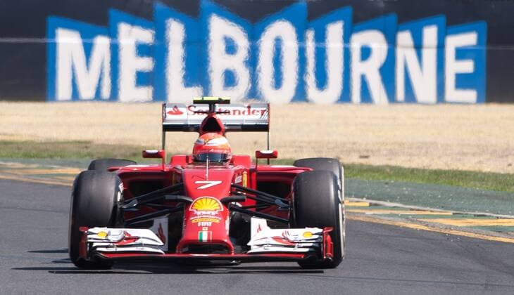 (140314) -- MELBOURNE, March 14, 2014 (Xinhua) -- Ferrari Formula one driver Kimi Raikkonen of Finland drives during the first practice session of the Australian Formula One Grand Prix at Albert Park in Melbourne, Australia, March 14, 2014. (Xinhua Bai Xue) (SP)AUSTRALIA-MELBOURNE-F1 