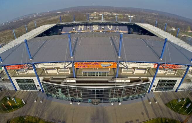11.03.2014, Duisburg, Luftaufnahme Luftbild, Schauinslandreisen-Arena in Duisburg, MSV Duisburg, Aerial, Drohne, Stadion, Arena, Fussball, Fußball, Fussballstadion, Fußballstadion, Bundesliga, Bundesligastadion.