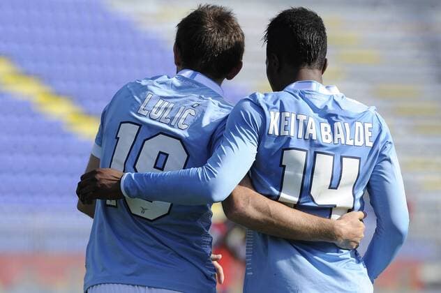 Senad Lulic Lazio con Keita Balde Goal celebration 0-1 Cagliari 16-03-2014 Stadio Sant Elia - Football 2013 2014 Serie A. Cagliari Calcio vs Lazio Rom fnozxinside