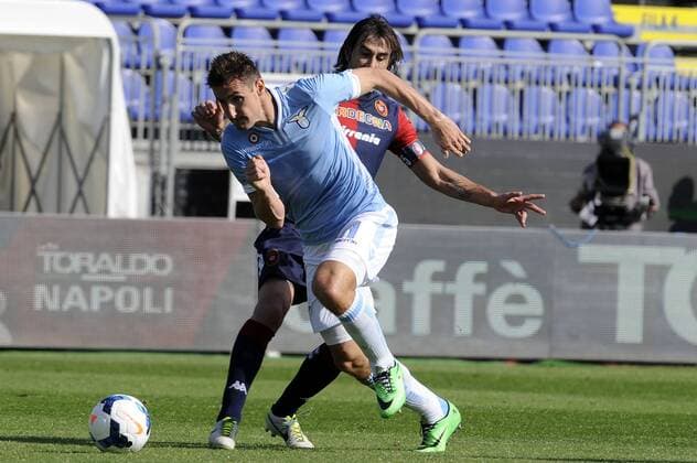 Miroslav Klose Lazio, Daniele Conti Cagliari Cagliari 16-03-2014 Stadio Sant Elia - Football 2013 2014 Serie A. Cagliari Calcio vs Lazio Rom fnozxinside
