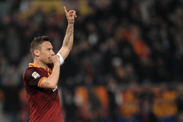 Francesco Totti Roma. Goal celebration. Roma 17-03-2014 Stadio Olimpico. Football Calcio 2013 2014 Serie A. Serie A AS Roma - Udinese Calcio andreaxstaccioli