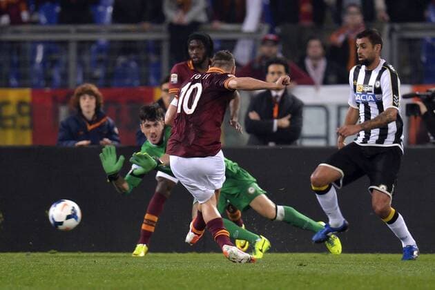 Francesco Totti Roma. Goal celebration Roma 17-03-2014 Stadio Olimpico - Football Calcio 2013 2014 Campionato italiano Serie A AS Roma - Udinese Calcio andreaxstaccioli